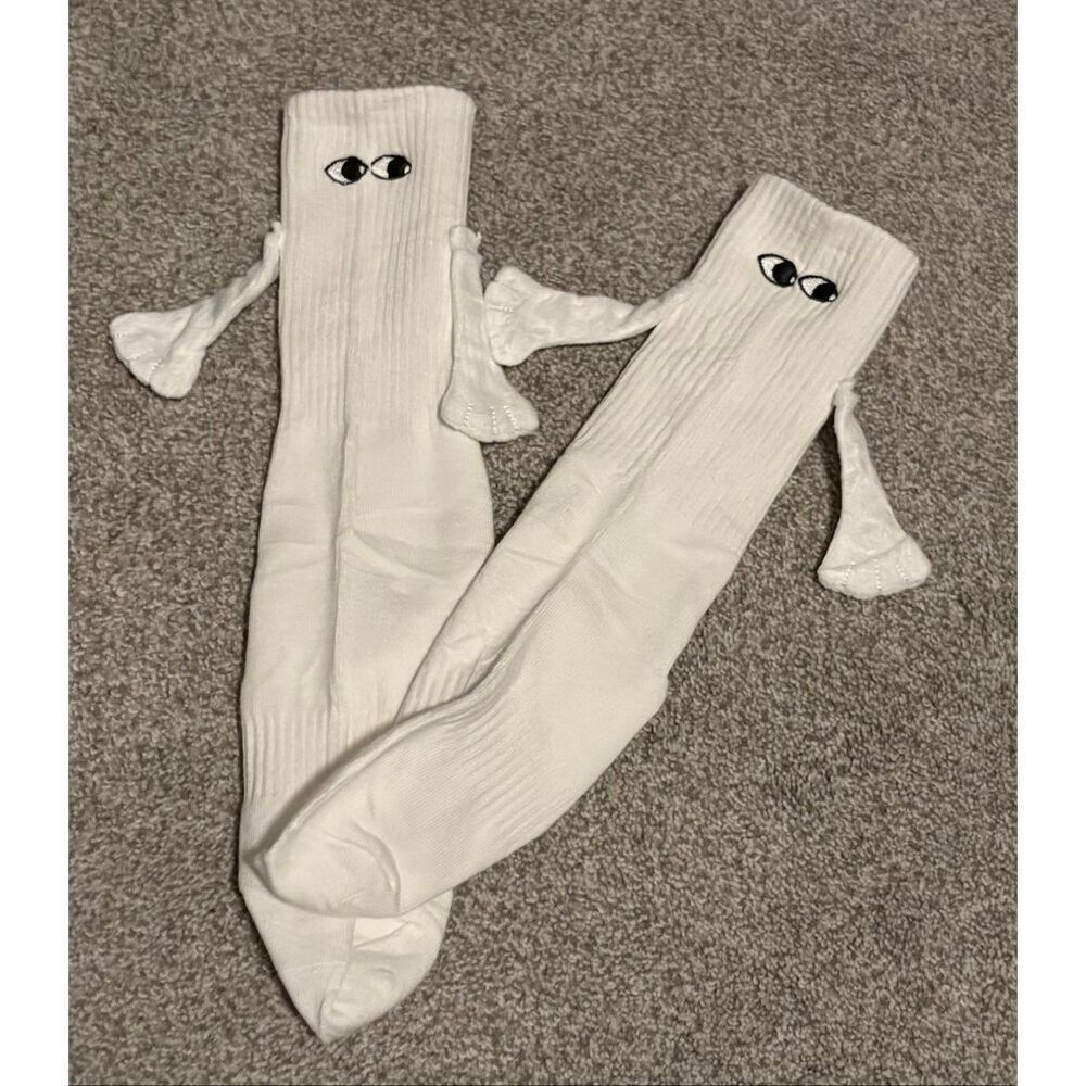 Two Pairs of eyes and ears or hands ladies white socks size 7-9